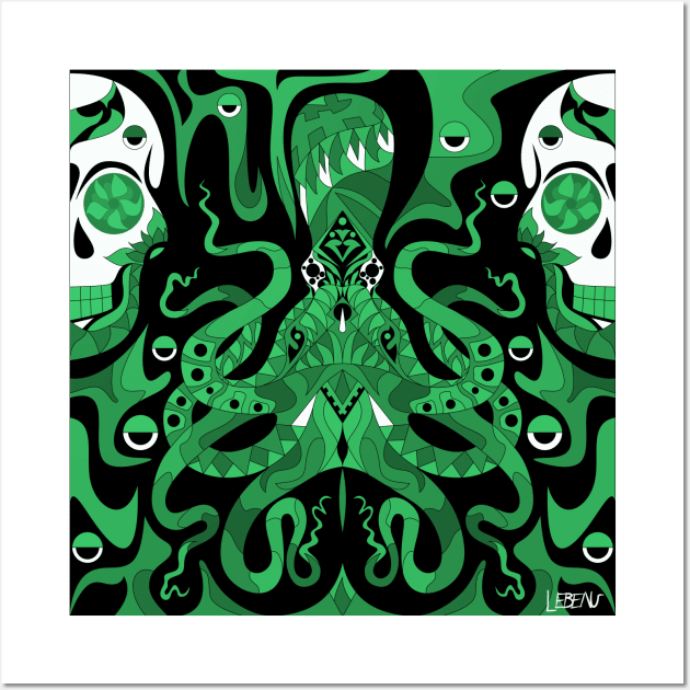 the monster in the ocean kraken squid ecopop in totonac pattern Wall Art by jorge_lebeau